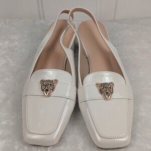 Woman's Off White Animal Pendant Low Heel Shoes